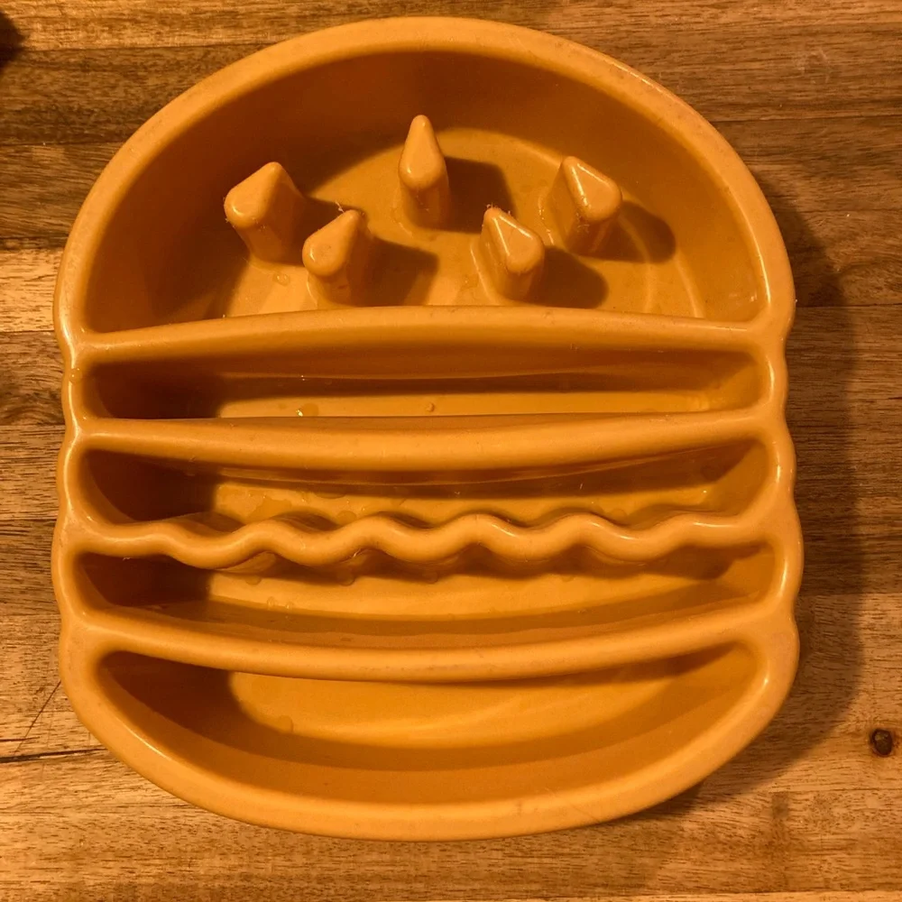 Orange Burger-Shaped Slow Feeder Dog Bowl